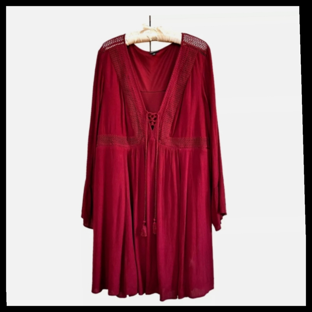 Torrid Crinkle Gauze Lace Up Tassel Tunic size 0 (L/12) - Picture 6 of 13